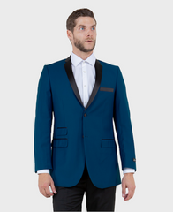 Blue Tuxedo Jacket with Black Lapel