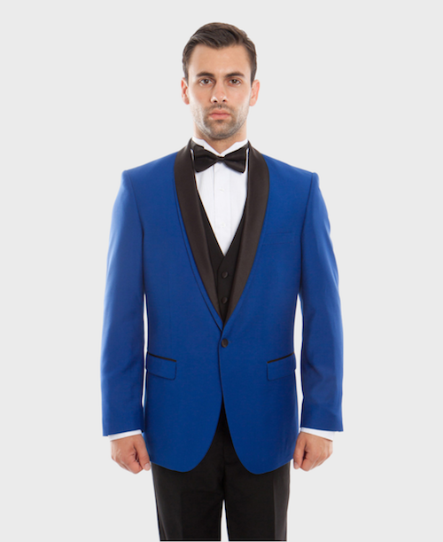 Blue Shawl Lapel 3 Piece Vested Slim Fit Tuxedo