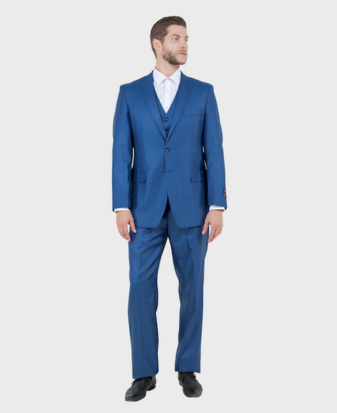 Blue Sharkskin Modern Fit 3-Piece Suit