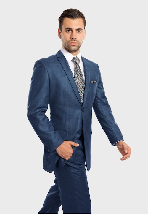 Blue Slim Fit Sharkskin Suit