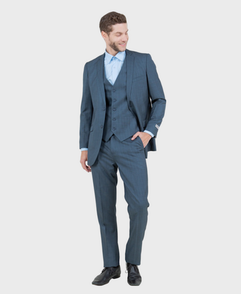 Blue 3 Piece Shiny Sharkskin Suit