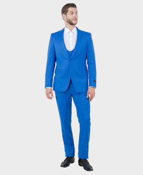 Blue 3 Piece Peak Lapel Suit