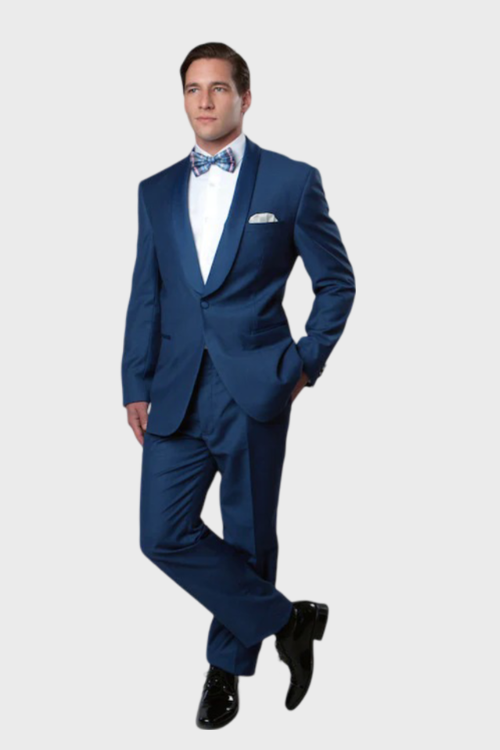 Blue 1 Button Shawl Lapel Slim Fit Tuxedo