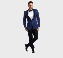 Blue One Button Shawl Collar Tuxedo