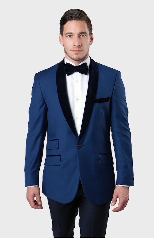 Blue Velvet Shawl Collar Tuxedo Jacket