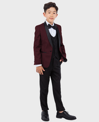 Boys Shawl Collar Burgundy Tuxedo