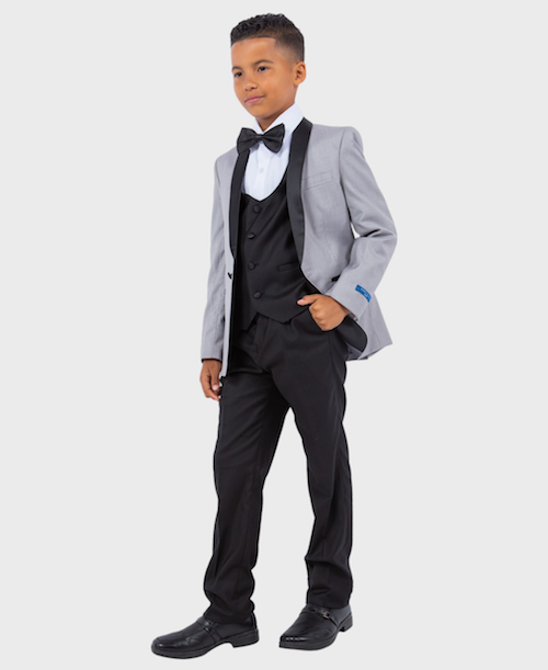 Boys Shawl Collar Light Grey Tuxedo