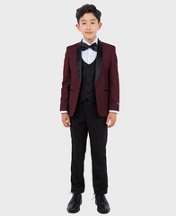 Boys Shawl Collar Burgundy Tuxedo