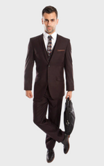 Brown 3 Piece Slim Fit Vested Suit