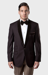 Brown Velvet Shawl Collar Tuxedo Jacket