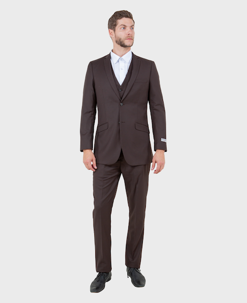 Brown 3 Piece Slim Fit Vested Suit