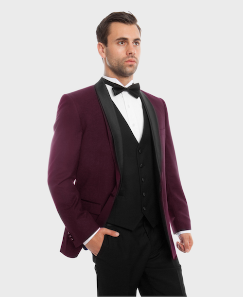 Burgundy Shawl Lapel 3 Piece Slim Fit Tuxedo