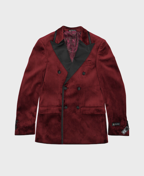 burgundy Velvet Double Breasted Blazer