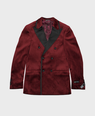 Burgundy Velvet-Double Breasted-Blazer
