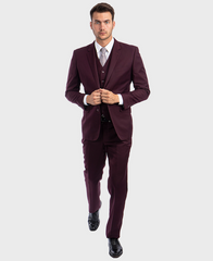 Burgundy Wool Modern Fit 3 Piece Suit