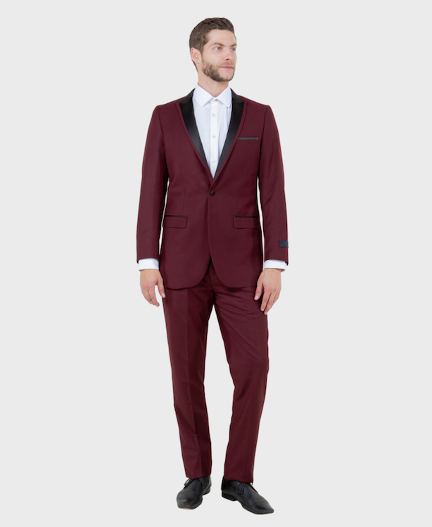 Burgundy 1 Button Peak Lapel Tuxedo