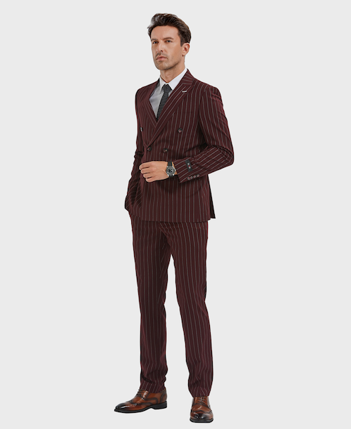 Burgundy Pinstripe Double Breasted Suit