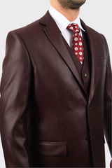 Burgundy Sharkskin Modern Fit 3-Piece Suit