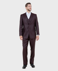 Burgundy Sharkskin Modern Fit 3-Piece Suit