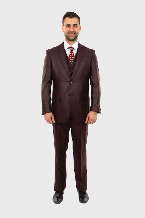 Burgundy Sharkskin Modern Fit 3-Piece Suit