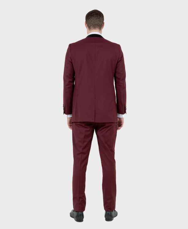 Burgundy Tuxedo with 1-Button Closure and Peak Lapel