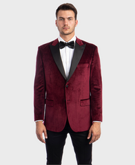 Burgundy Velvet Peak Lapel Blazer