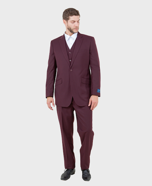 Burgundy Wool Modern Fit 3 Piece Suit