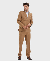 Camel Pinstripe Double Breasted Suit