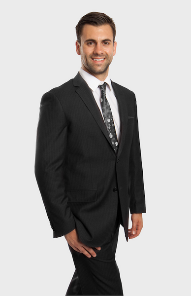 Dark Grey 100% Wool Stripe Suit