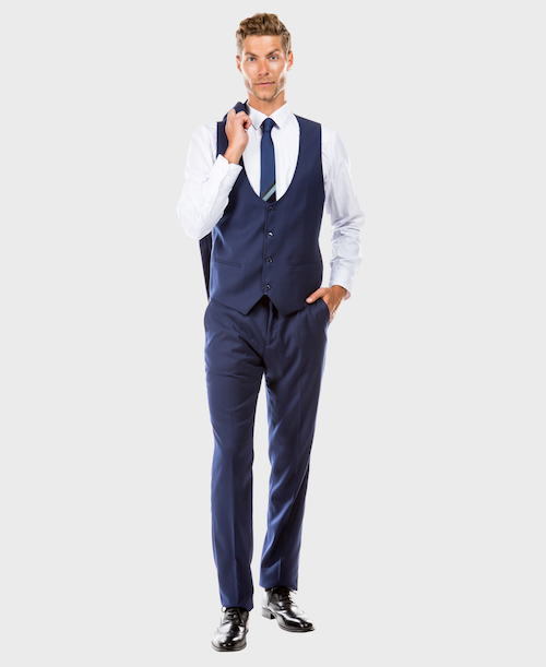 Dark Blue Pinstripe Hybrid Fit 3 Piece Suit