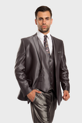 Dark Grey Shiny Vested Suit