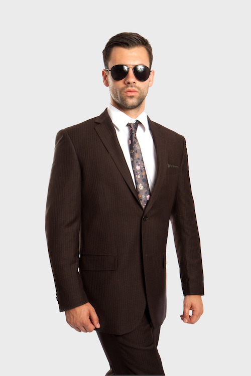 Dark Olive Green 100% Wool Stripe Suit