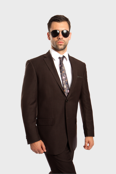 Olive Green 100% Wool Stripe Suit