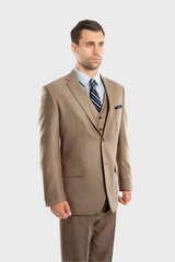 Dark Tan Sharkskin Modern Fit 3-Piece Suit