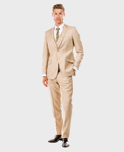 Dark Tan 3 Piece Shiny Sharkskin Suit
