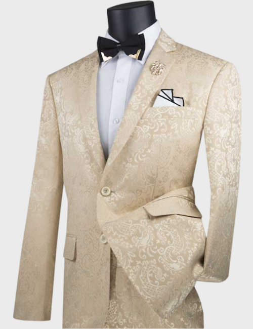 Beige Floral Button Suit Groom Suits – Flex Suits
