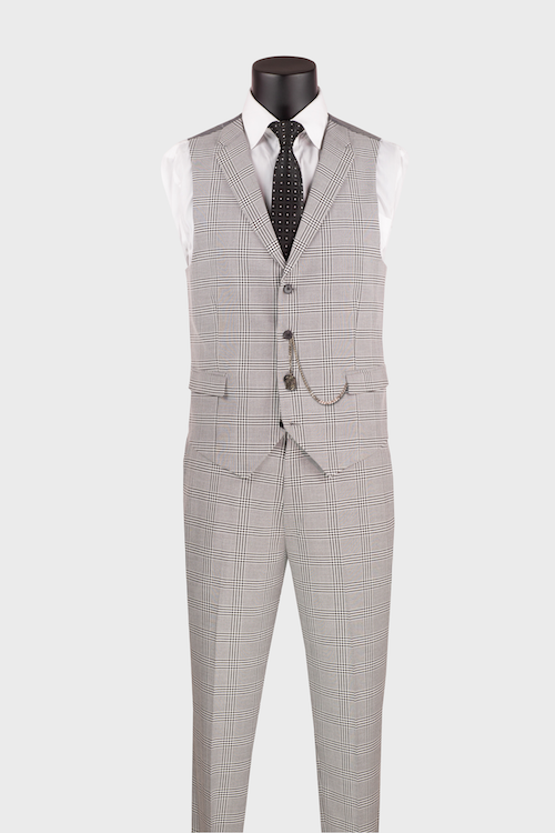 Grey Plaid 3 Piece Suit