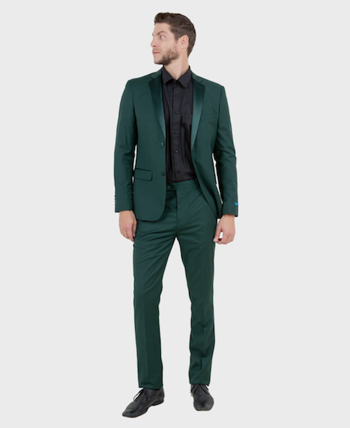 green tuxedo with black shirt 