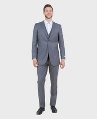 Grey 3 Piece Slim Fit Vested Suit