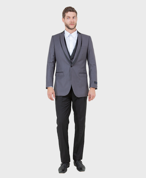 Grey 3 Piece Vested Shawl Lapel Tuxedo