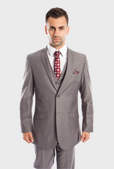 Grey 3 Piece Slim Fit Vested Suit