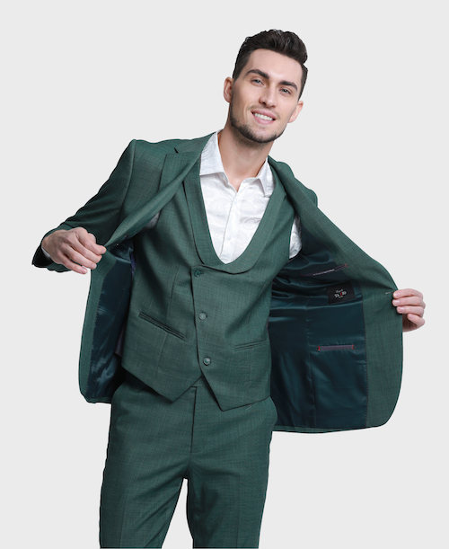Hunter Green Sharkskin 3-piece Peak Lapel Suit