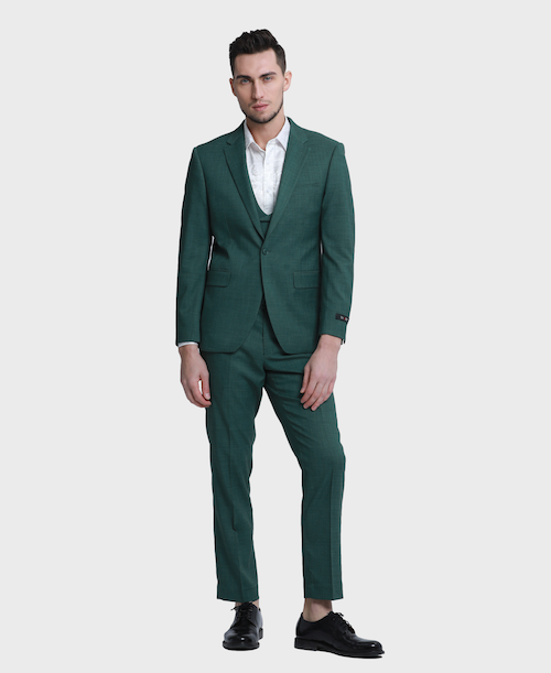 Hunter Green Sharkskin 3-piece Peak Lapel Suit