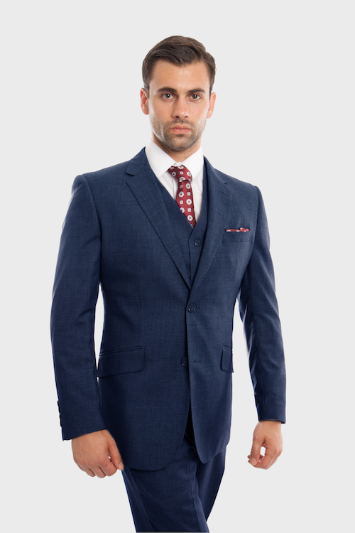 Indigo Blue Wool Modern Fit 3 Piece Suit