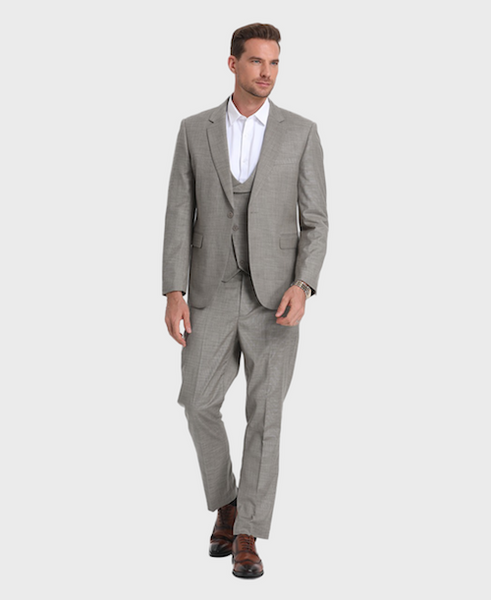 Light Grey Sharkskin 3-piece Peak Lapel Suit