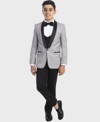 Boys Shawl Collar Light Grey Tuxedo