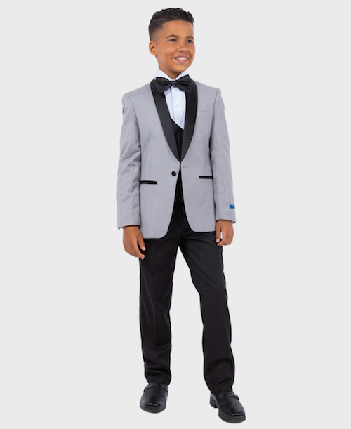 Boys Shawl Collar Light Grey Tuxedo