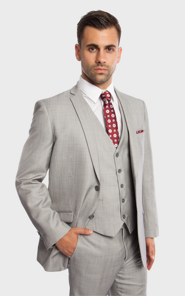 Light Grey 3 Piece Shiny Sharkskin Suit