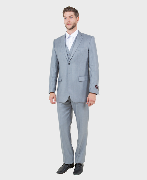 Light Grey Sharkskin Modern Fit 3-Piece Suit