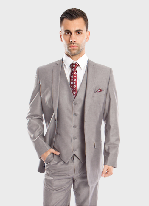 Light Grey 3 Piece Slim Fit Vested Suit